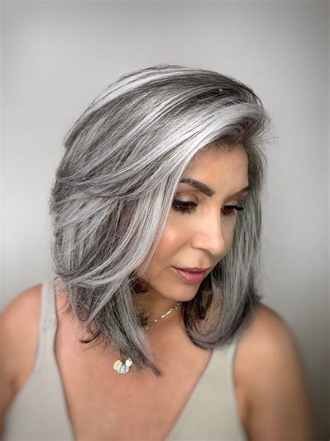 silver hair highlights|silver highlights for older women.